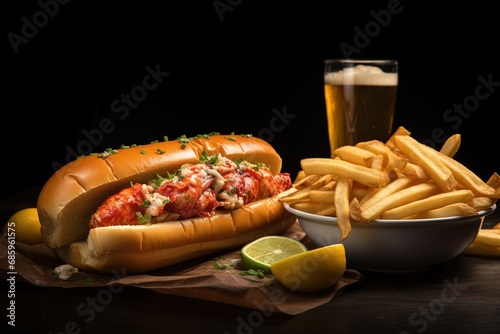 A Connecticut Style Lobster Roll with Fries