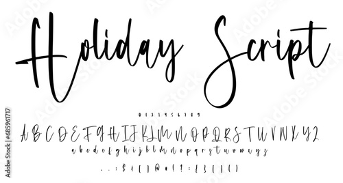 Holiday Script handwritten font Best Alphabet Alphabet Brush Script Logotype Font lettering handwritten. photo