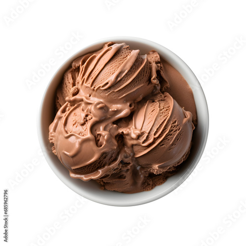 Top view chocolate ice cream in a bowl, isolated on a Transparent Background.