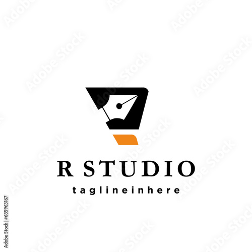 illustration of the letter r logo that combines the pen tool, description of graphic design or content creation services