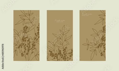 年賀用和素材。和風の草木柄デザインテンプレートセット。冬のバナー背景セット。Japanese material for New Year's greeting card. Japanese style design template set. Winter banner background set.