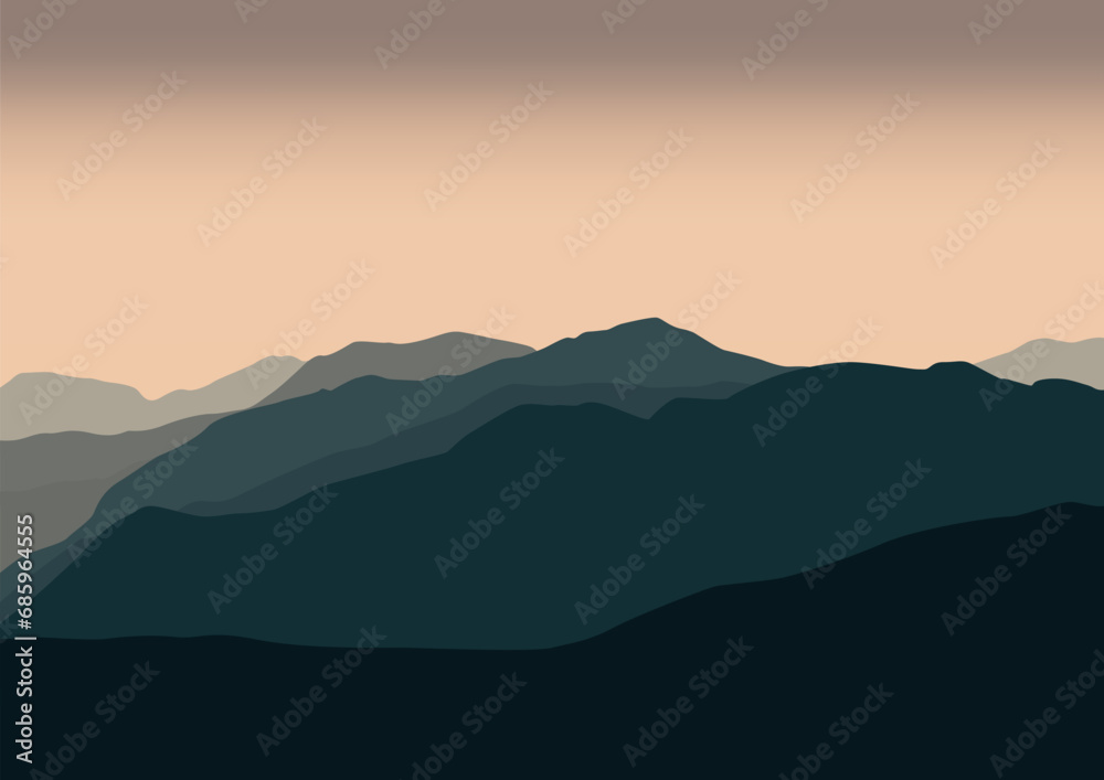 Obraz premium Landscape mountains panorama, vector illustration.