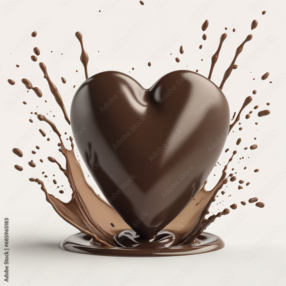 3D render of an isolated heart shaped Chocolate truffle with impactful Splash and chocolate drops and ripple cocoa powder and nuts and milk flow ice cream 3D render of an isolated heart shaped Chocolate truffle with impactful Splash and chocolate drops and ripple cocoa powder and nuts and milk flow ice cream