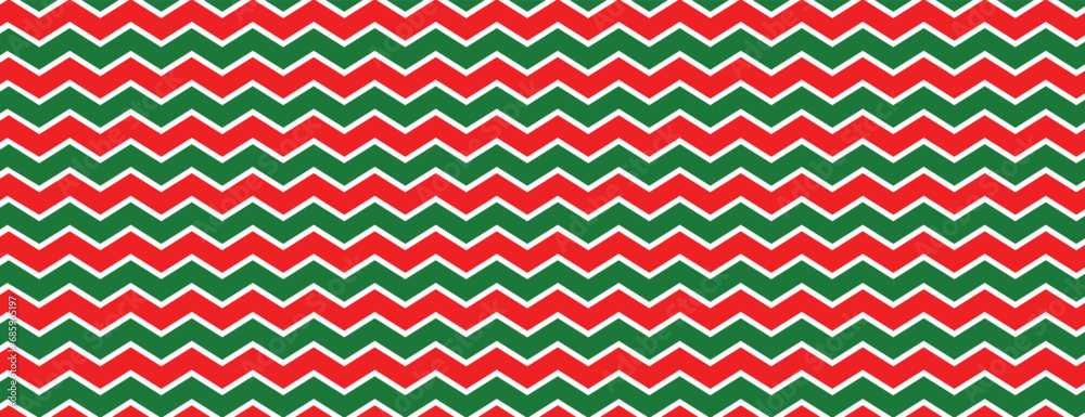 Merry Christmas zig zag red and green horizontal pattern poster or banner design vector file