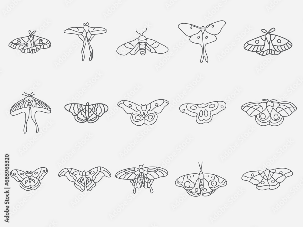 Vetor de hand drawn Moth Species And Types Outline icon Cliparts doodle ...