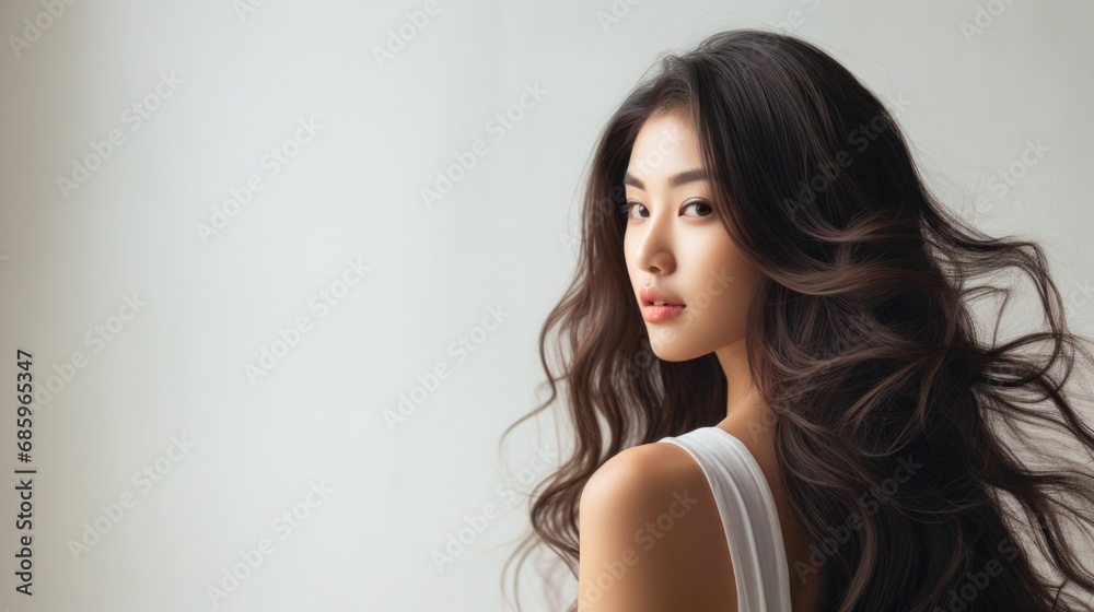 A stylish take on beauty, cosmetics, and skincare with a young Asian woman in a fashion concept. Copy space A stylish take on beauty, cosmetics, and skincare with a young Asian woman in a fashion concept. Copy space