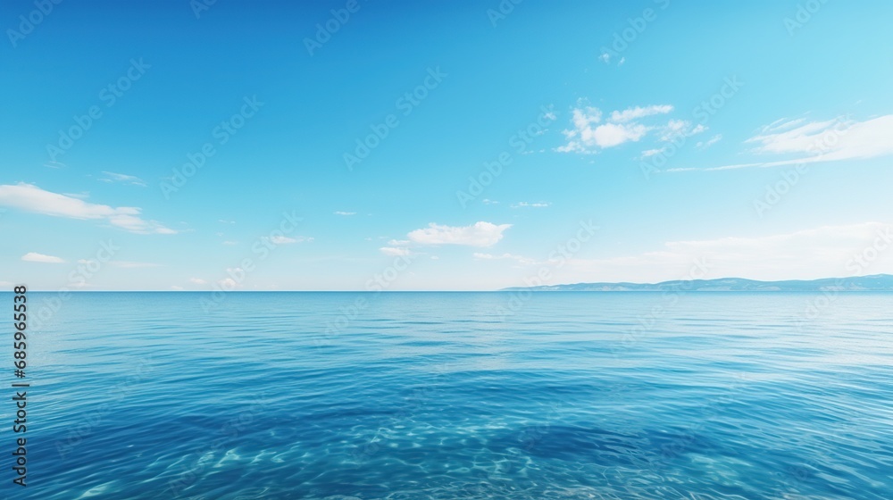 Seascape with A Wide Horizon and Blue Sky
