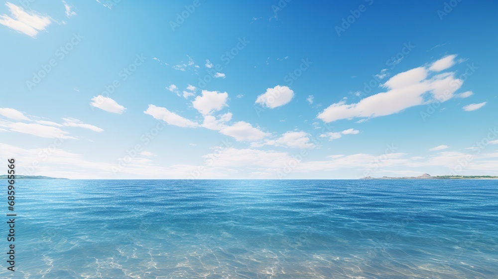 Seascape with A Wide Horizon and Blue Sky
