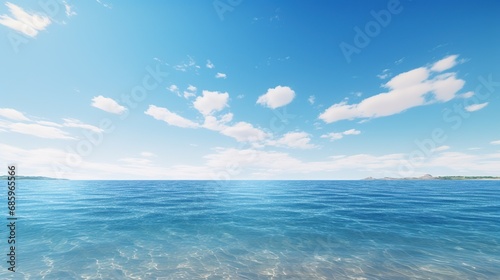Seascape with A Wide Horizon and Blue Sky 