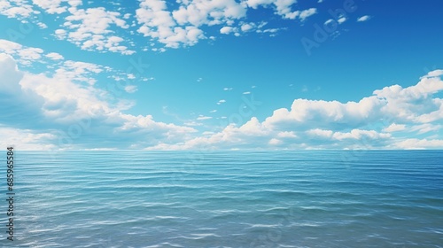 Seascape with A Wide Horizon and Blue Sky 