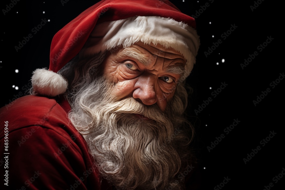 Sad Santa Claus. A man looking like grandfather frost in a red jumpsuit, sitting in a dark room very sad. Concept hard times on the planet Sad Santa Claus. A man looking like grandfather frost in a red jumpsuit, sitting in a dark room very sad. Concept hard times on the planet