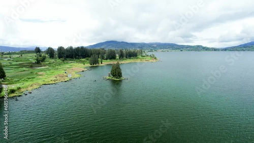 Establish Aerial Morning view of Lake Atas (Danau Atas), Solok Regency, West Sumatra. photo