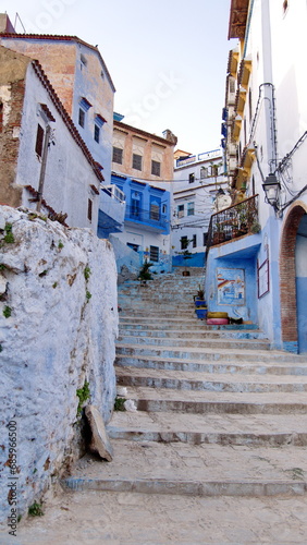 Steps in an alley in the medina, in Chefchaouen, Morocco © Angela