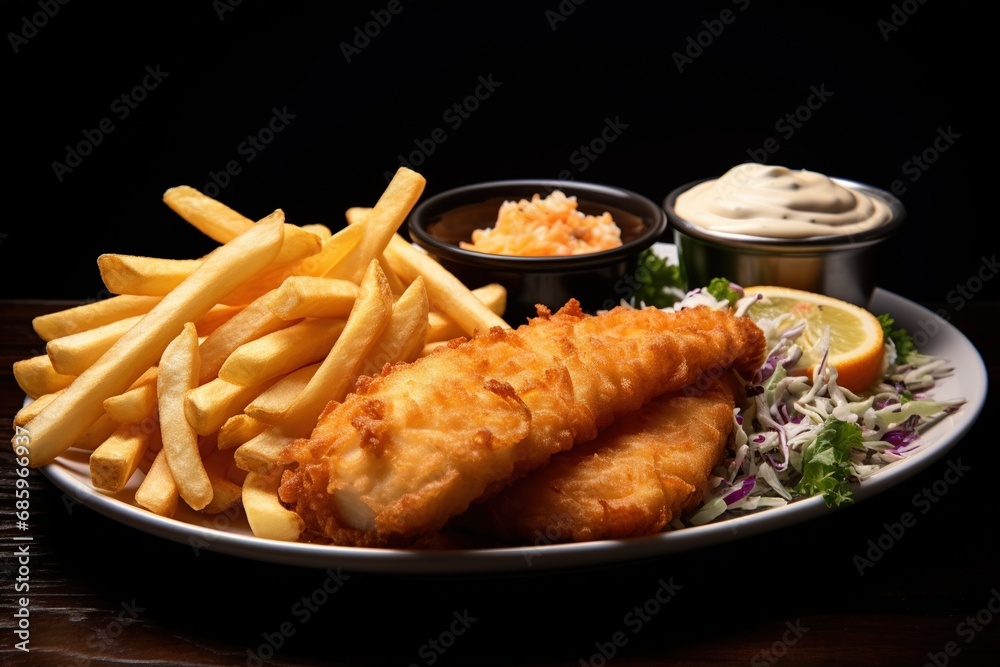 British Traditional Fish and chips with tartar sauce