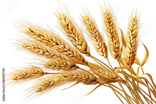 Ears of wheat close-up isolated on PNG Background. Generative Ai.