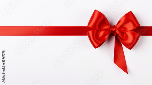 Red ribbons tied in a bow on white background