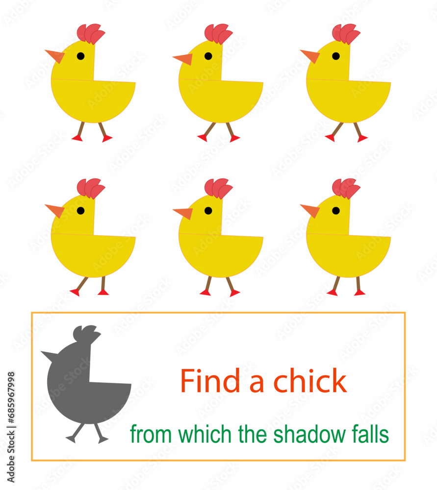 Educational game for kids. Find a cartoon chick from which the shadow falls. Educational game for kids. Find a cartoon chick from which the shadow falls.