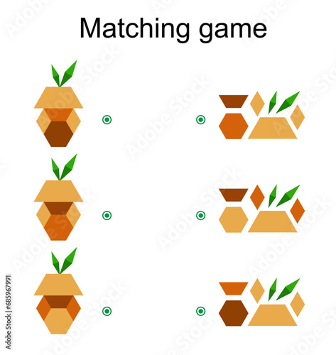 Matching game for kids. Find the correct color of cartoon acorn and match.