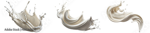milk splashes set isolated on a transparent background, twisted creamy Yogurt or white paint wave swirl splashing clipart PNG, liquid splashes 