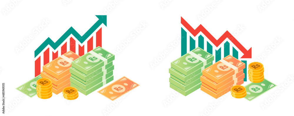 Pakistani Rupee Money Fluctuation Illustrations