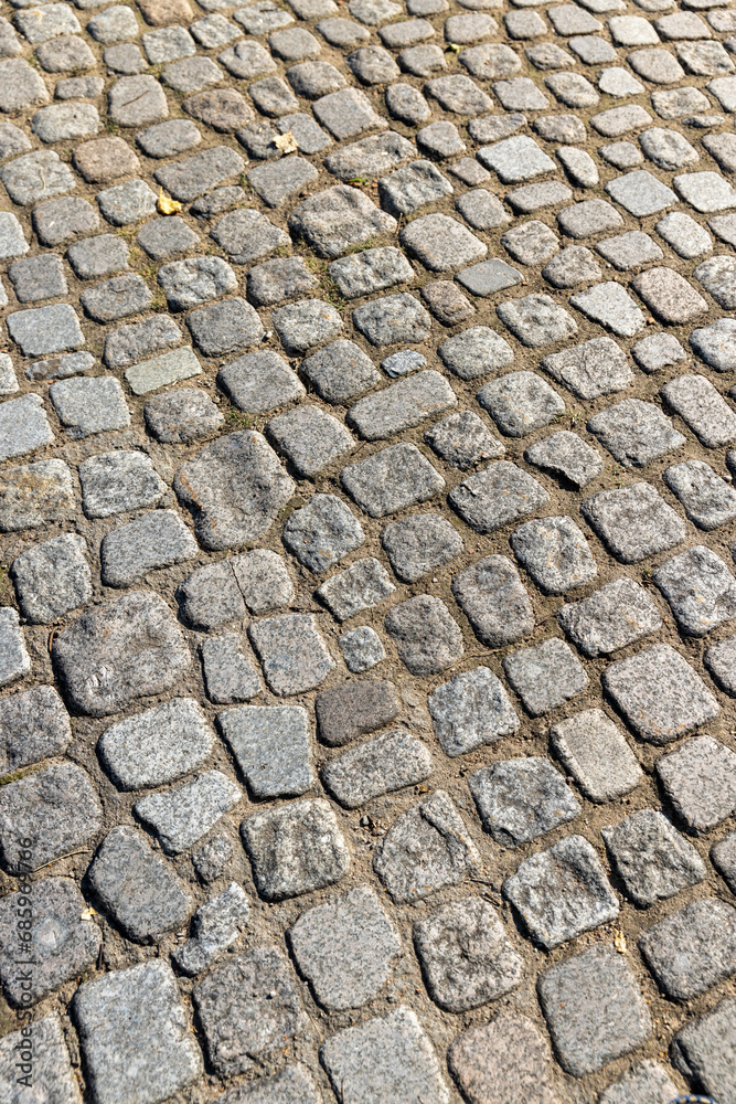 details of a highway made of stones and cobblestones