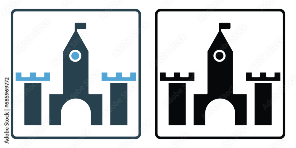 castle icon. icon related to party a fairy tale or medieval-themed party. solid icon style, duo tone. simple vector design editable castle icon. icon related to party a fairy tale or medieval-themed party. solid icon style, duo tone. simple vector design editable