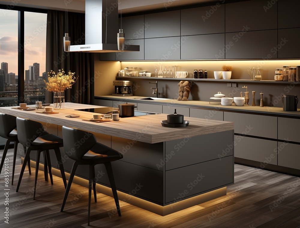 Modern kitchen interior with dining zone Modern kitchen interior with dining zone