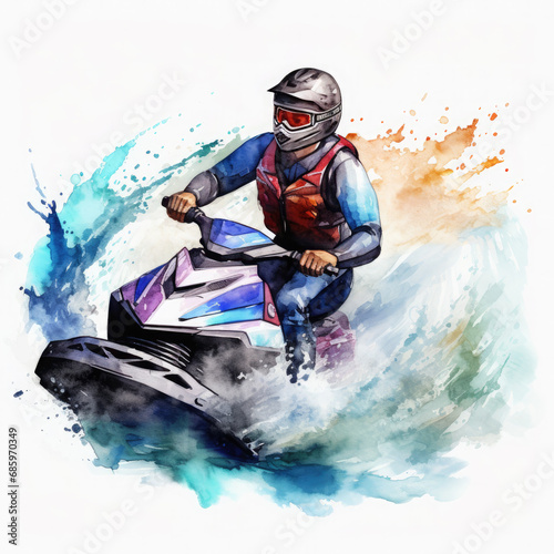 Jet skiing Illustration, Generative Ai © Creative Artist