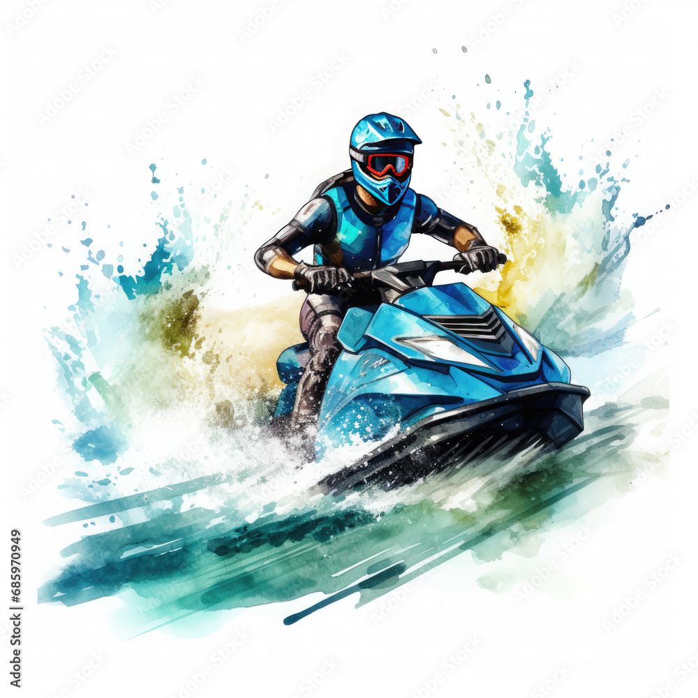 Naklejka premium Jet skiing Illustration, Generative Ai
