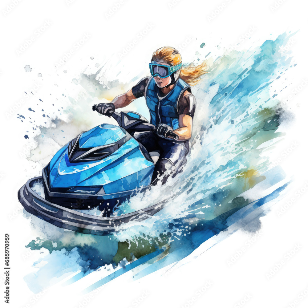 Jet skiing Illustration, Generative Ai