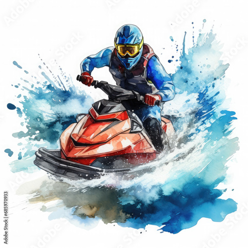 Jet skiing Illustration, Generative Ai