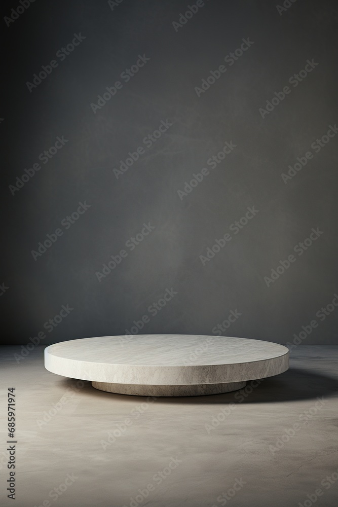 White marble podium on the gray background. Podium for product, cosmetic presentation. Creative mock up. Pedestal or platform for beauty products. White marble podium on the gray background. Podium for product, cosmetic presentation. Creative mock up. Pedestal or platform for beauty products.