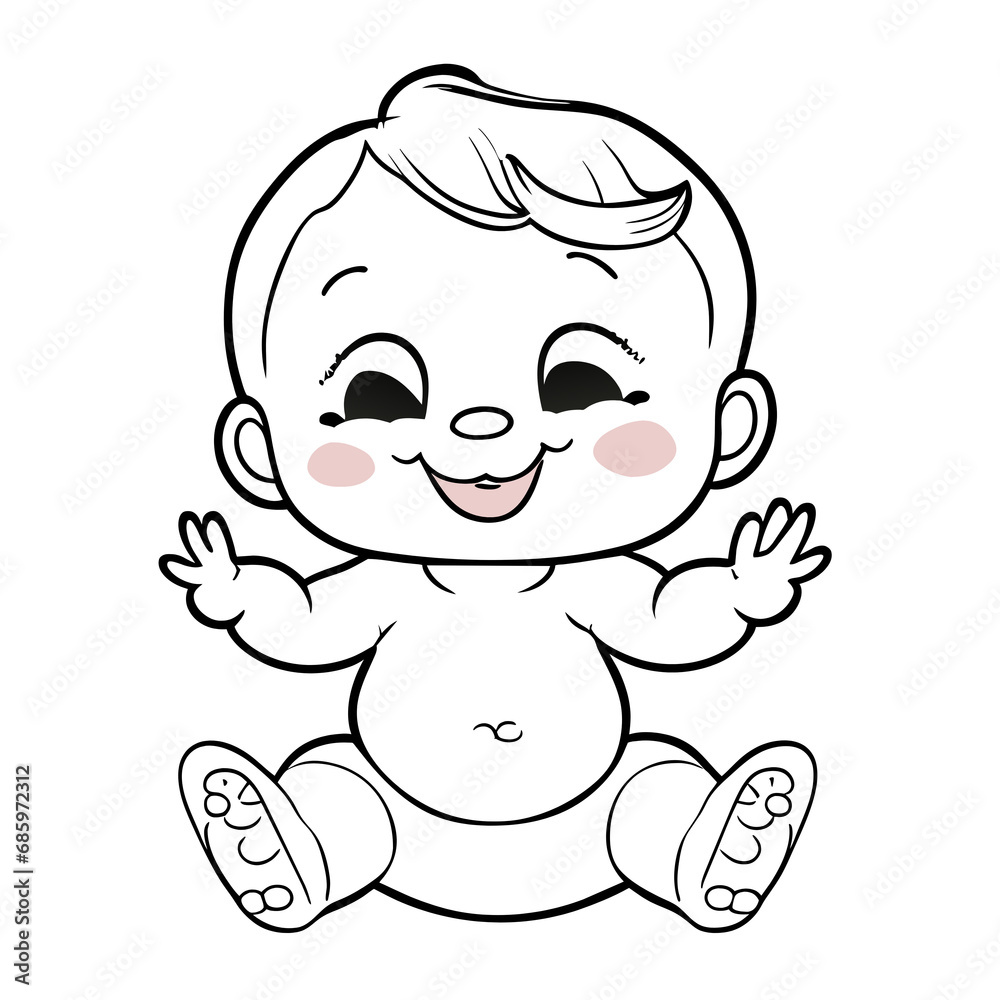 Black and white lines, cute little children