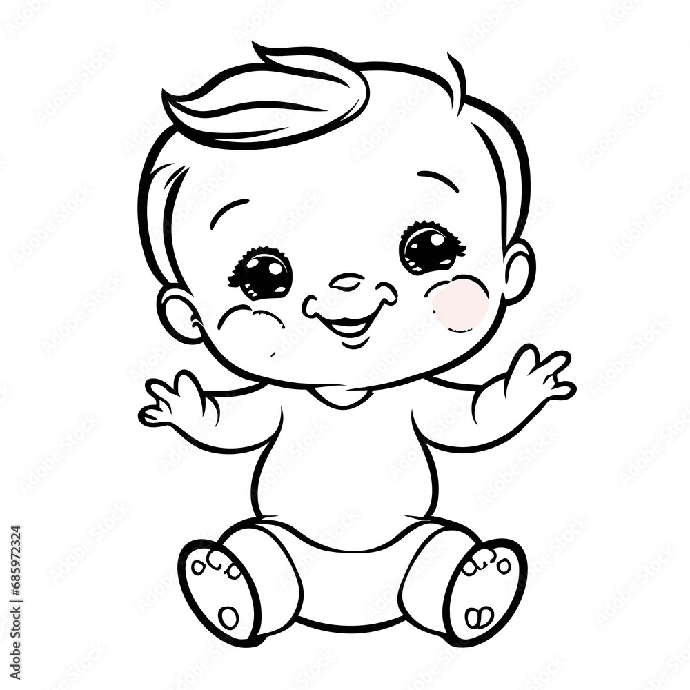 Black and white lines, cute little children Black and white lines, cute little children