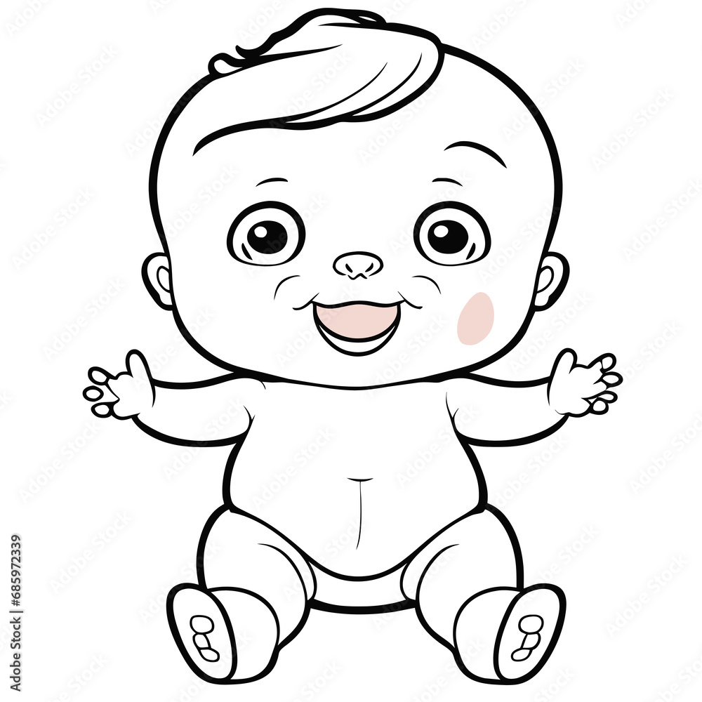 Black and white lines, cute little children Black and white lines, cute little children