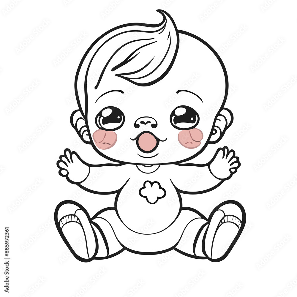 Black and white lines, cute little children