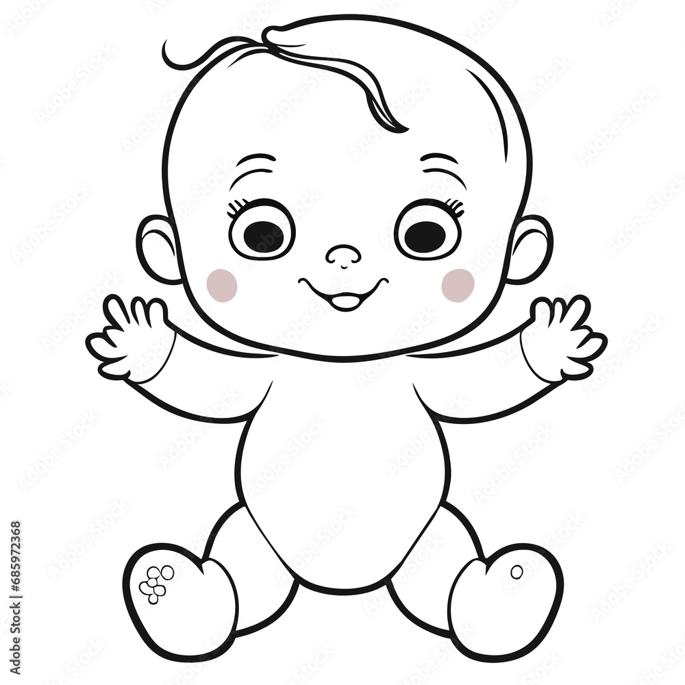 Black and white lines, cute little children Black and white lines, cute little children