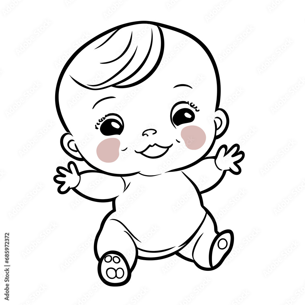Black and white lines, cute little children Black and white lines, cute little children