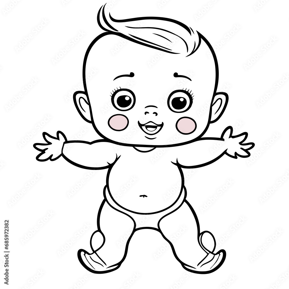 Black and white lines, cute little children Black and white lines, cute little children