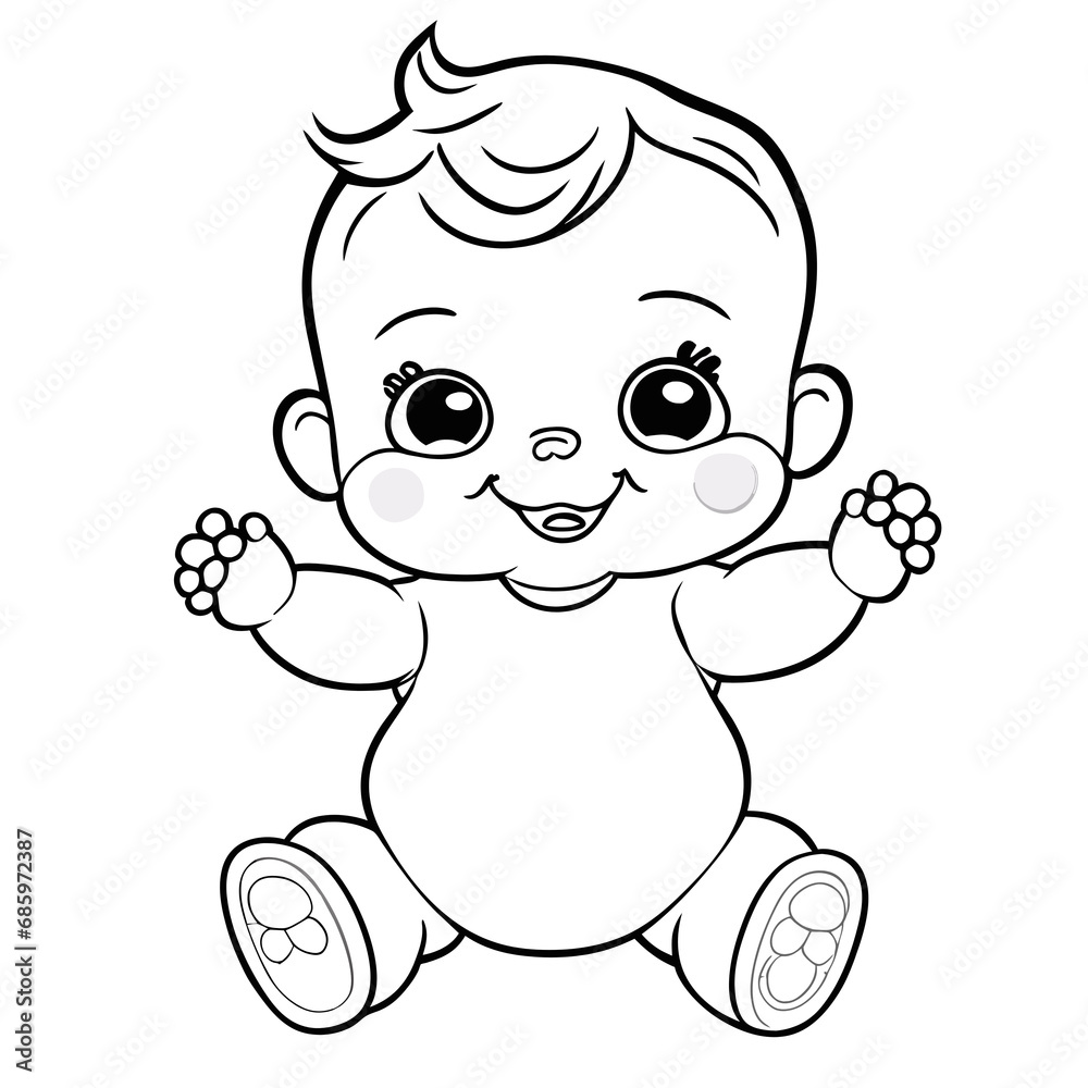 Black and white lines, cute little children Black and white lines, cute little children