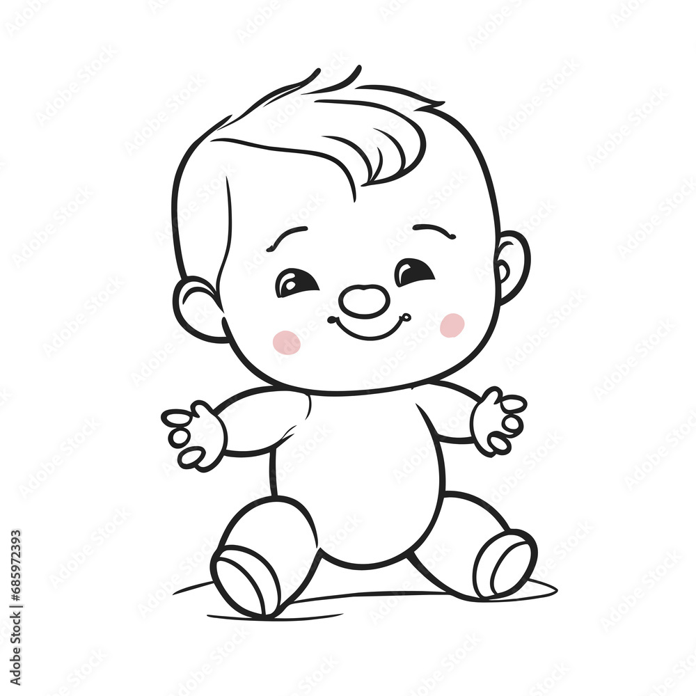 Black and white lines, cute little children Black and white lines, cute little children