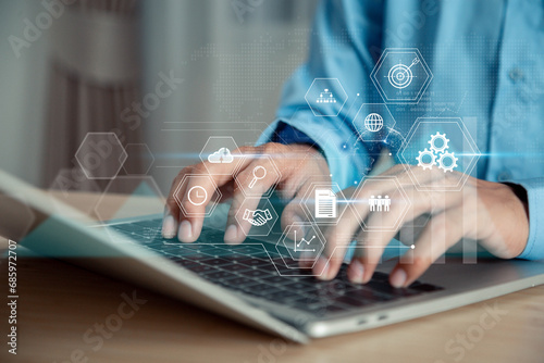 Businessman analyzing and calculating financial data for long term investment growth goals and company finance balance, Business strategy and planning of target, marketing plan together concept .