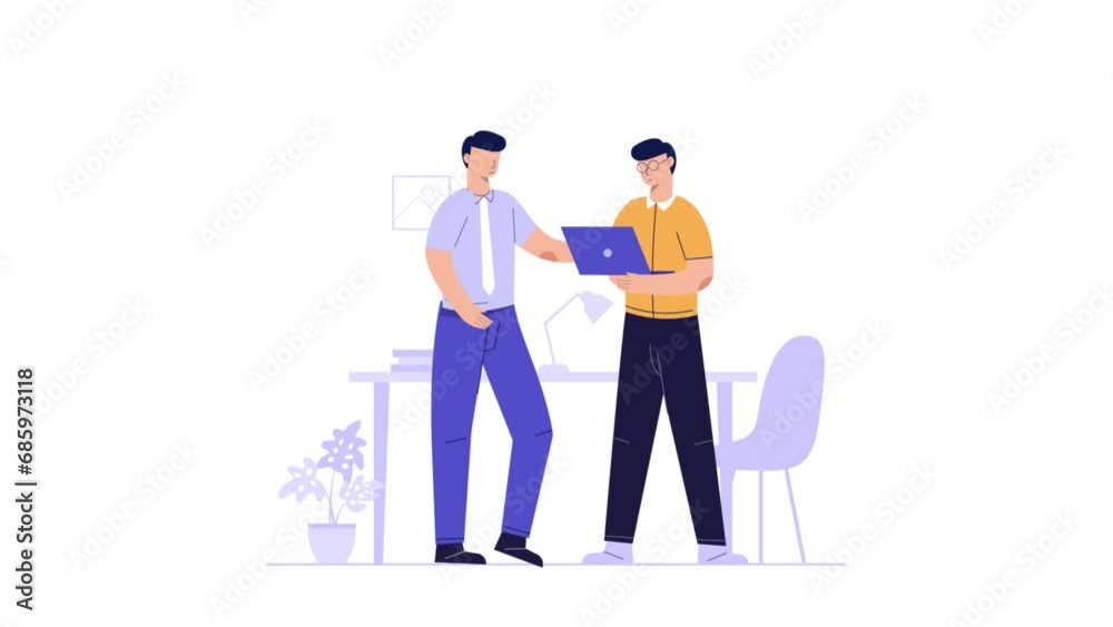Animation of two people discussing with work partners to collaborate, startup business animation Animation of two people discussing with work partners to collaborate, startup business animation