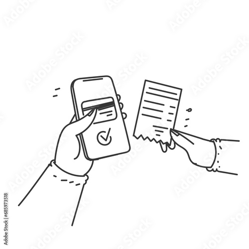 hand drawn doodle invoice business digital form on device screen