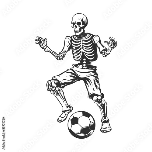 Retro Skull Playing Football Soccer Vector