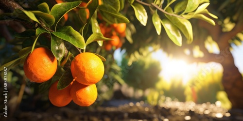 painting of the orange tree next to an orange tree with leaves in them, generative AI