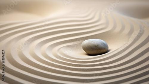 Zen garden meditation with sand wave and stone background