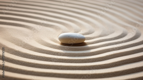 Zen garden meditation with sand wave and stone background