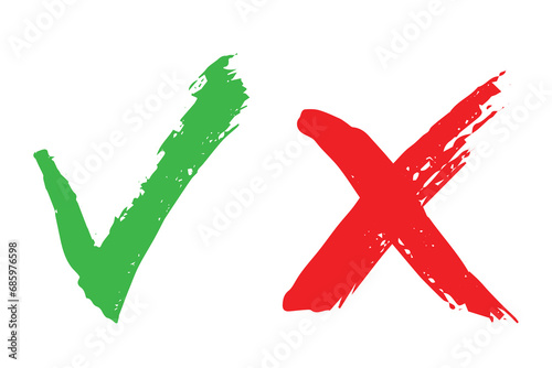 Hand drawn green check mark and red cross mark Marker right and wrong sign clipart Voting doodle