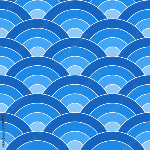 Blue shade of Japanese wave pattern background. Japanese seamless pattern vector. Waves background illustration. for clothing, wrapping paper, backdrop, background, gift card.